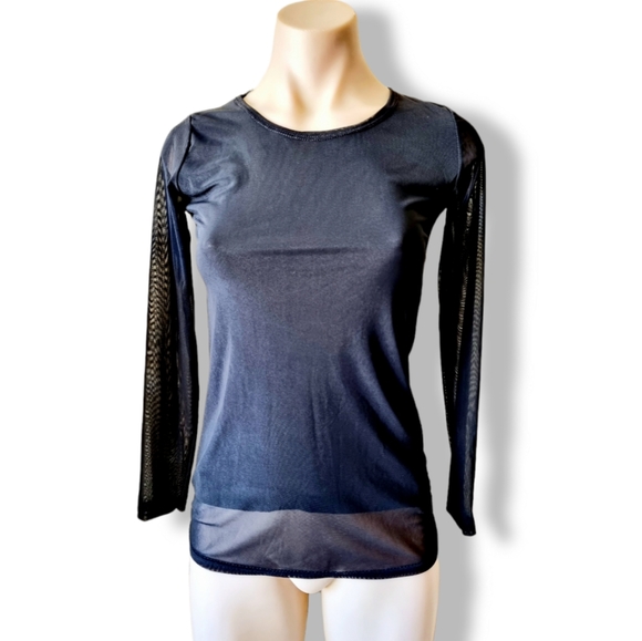 Vintage 90s, black mesh, two-layered long-sleeve top fits AU 6, 8, 10 - Picture 2 of 4